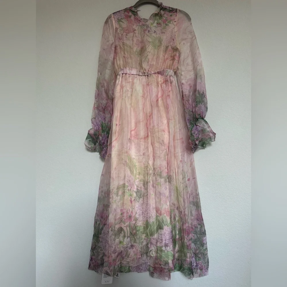NWT Miss Rosier JUSTINE Dress floral print cinched midi size Small PINK cottage - Picture 7 of 16